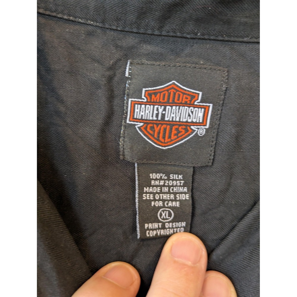 Harley-Davidson Shirt Mens XL Black Silk King Of The Road Motorcycle Embroidered - Picture 8 of 10